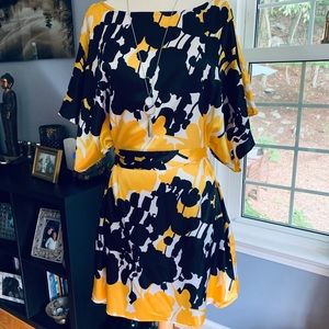 Floral, satin, belted, BCBG minidress. Pretty!